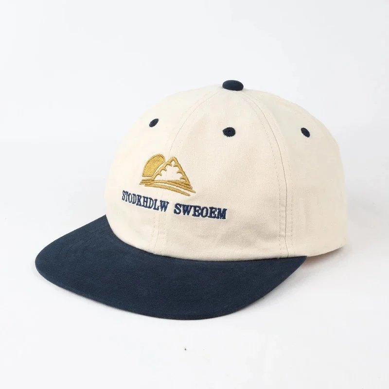 Color block triangle mountain flat brim hat beige