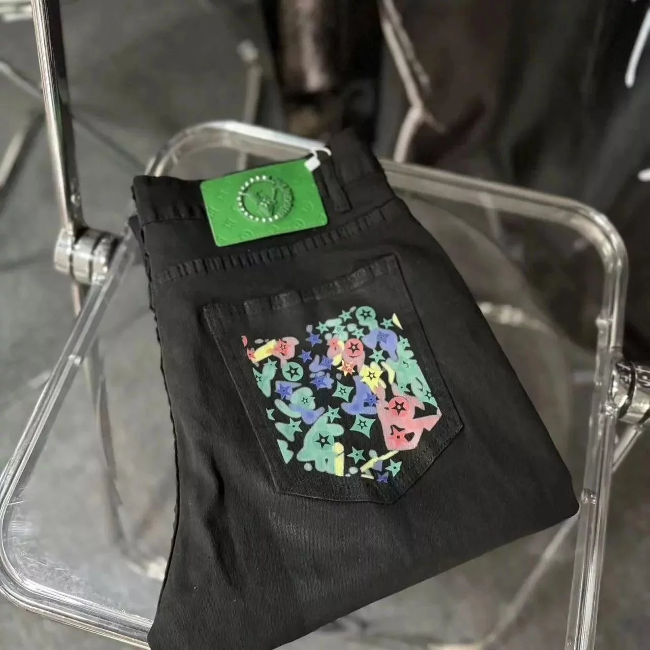 Black with a green label 002
