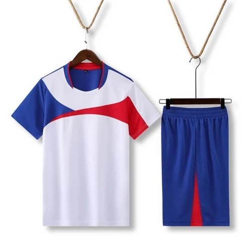 White with blue sleeves