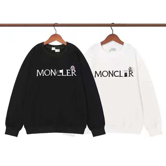 Moncler Lettering Print Cotton Crewneck Sweatshirt Black and White