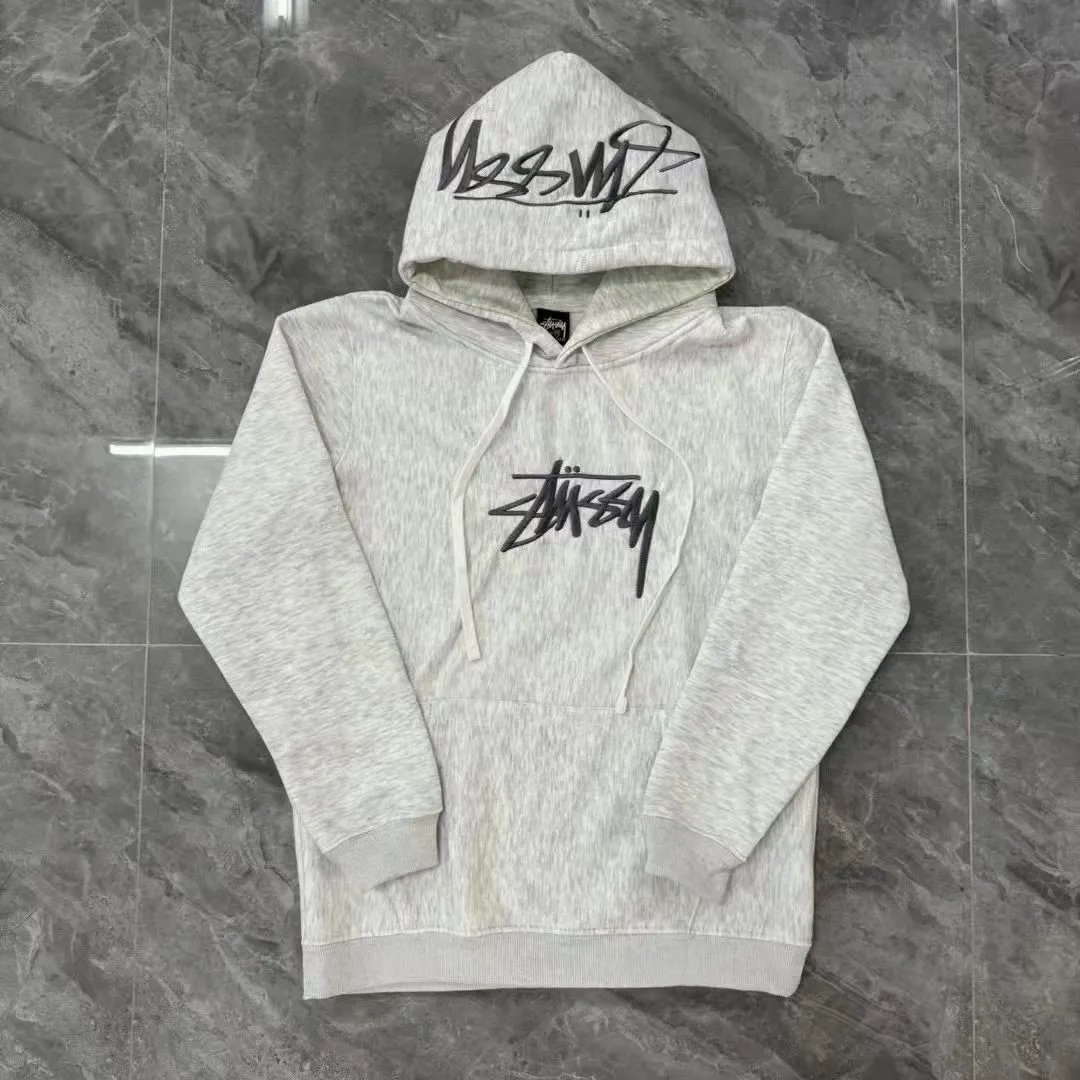 Stussy Graffiti Print Streetwear Hoodie Gray