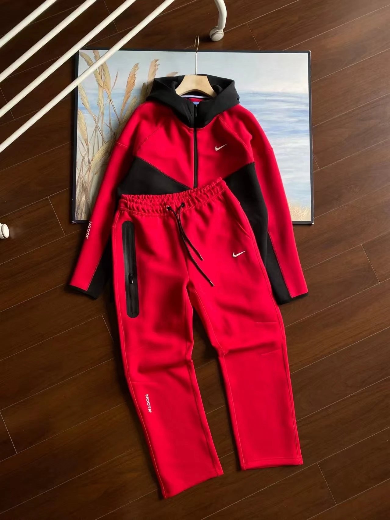 Nike NOCTA Tech Fleece Sporty Tracksuit Set Red and Black