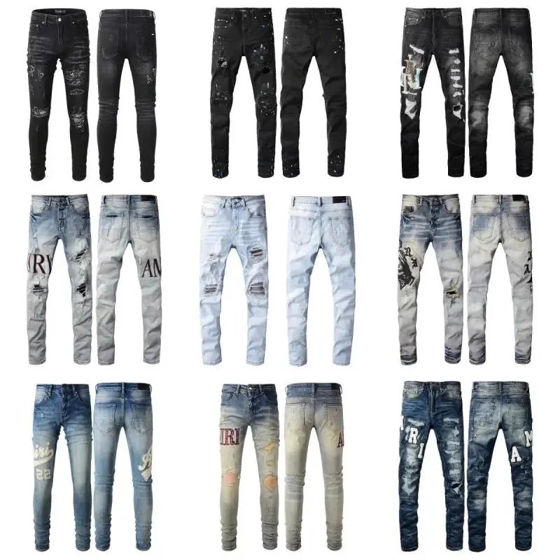Amiri Distressed Skinny Jeans Slim Fit Denim Pants Multicolor