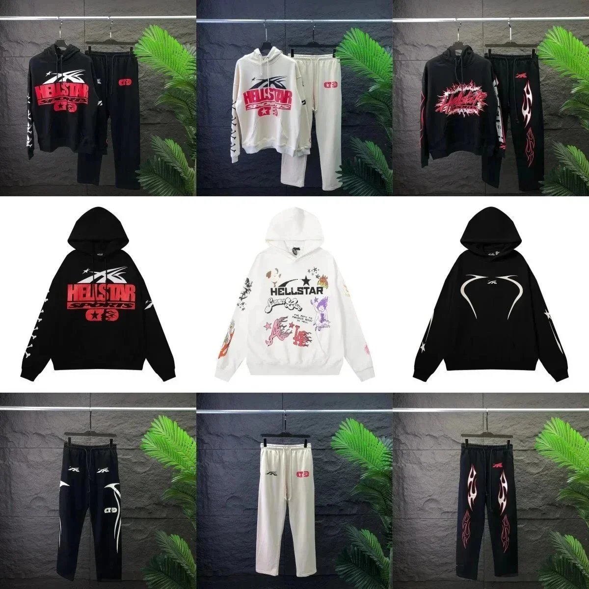 Hellstar Graphic Print Streetwear Tracksuit Set Black and White
