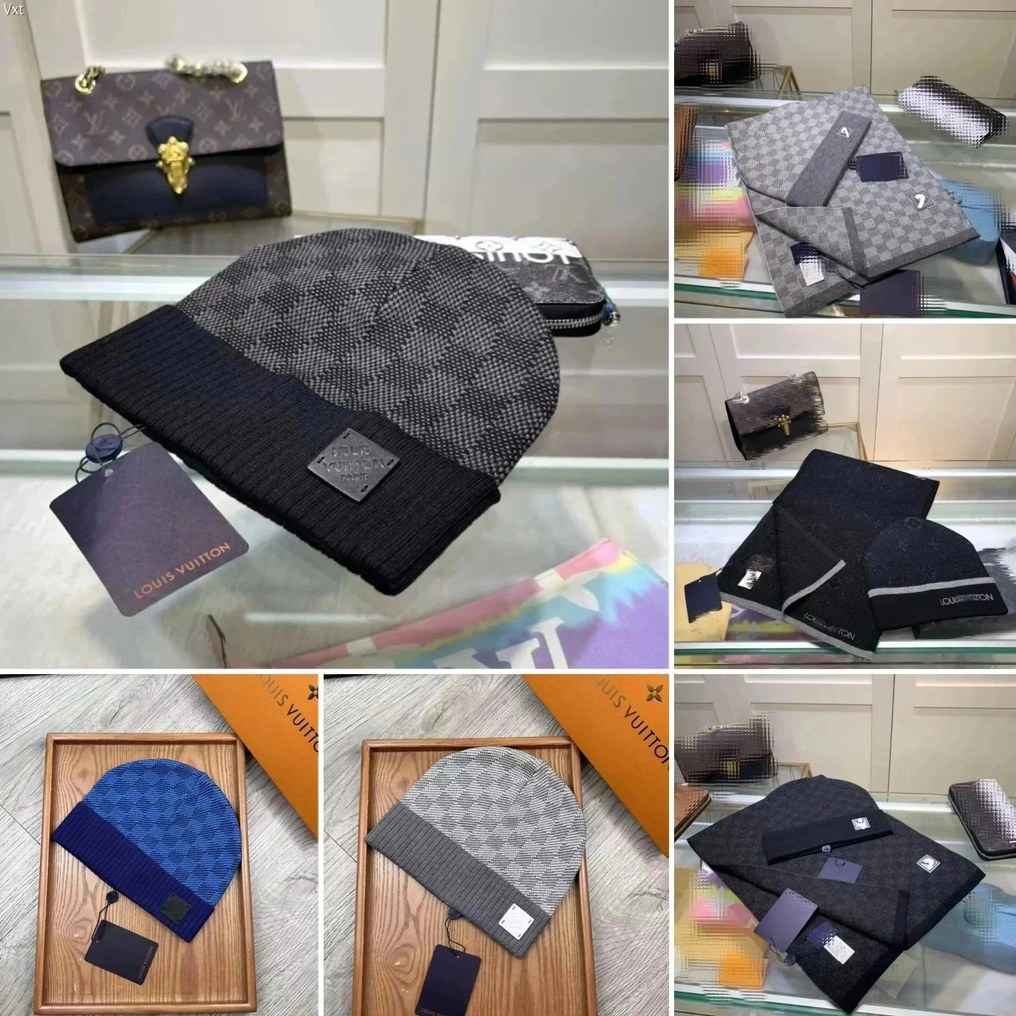 Louis Vuitton LV Damier Beanie Knit Hat Gray