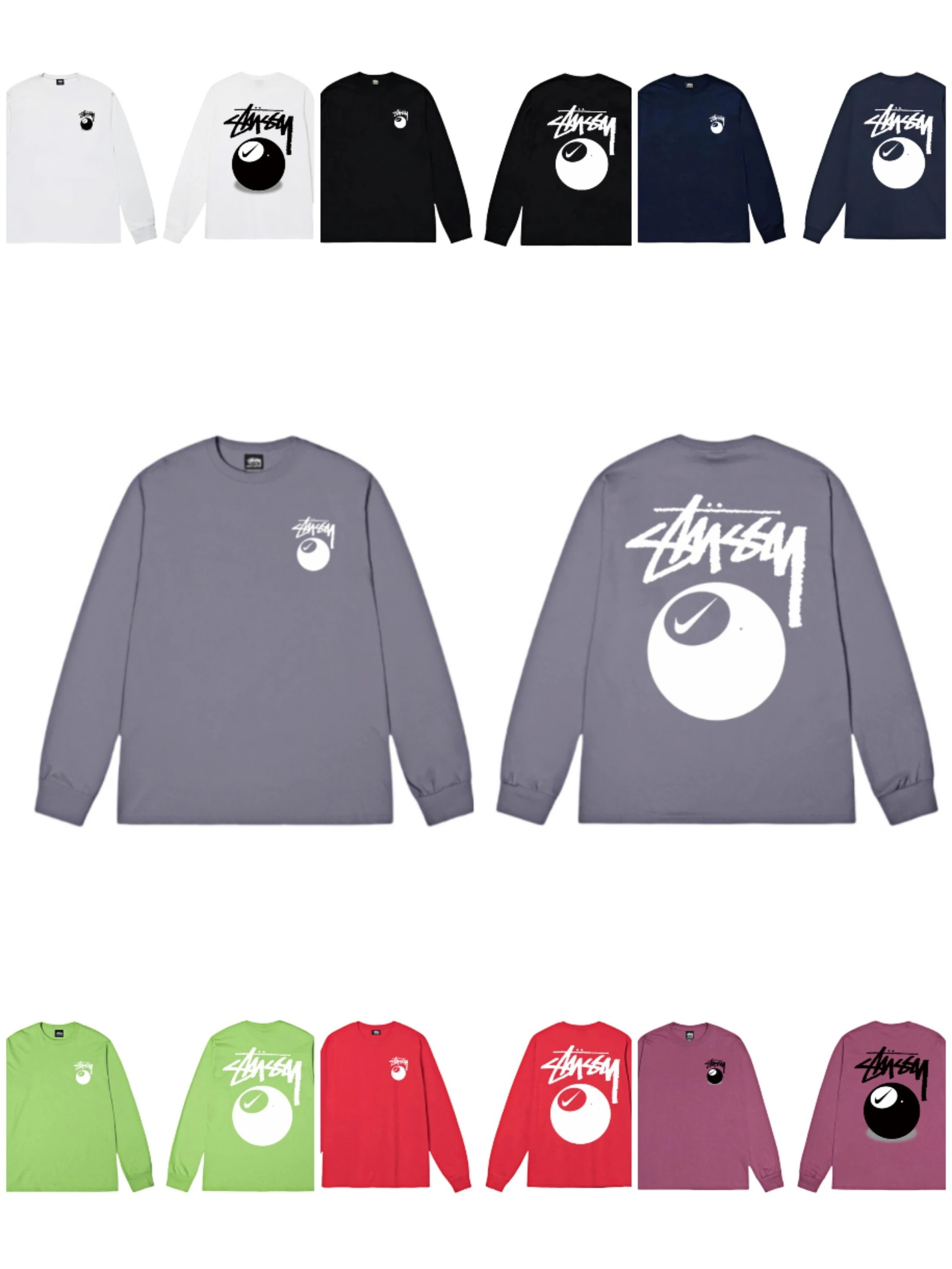 Stussy 8 Ball Graphic Streetwear Long Sleeve Shirt Multicolor