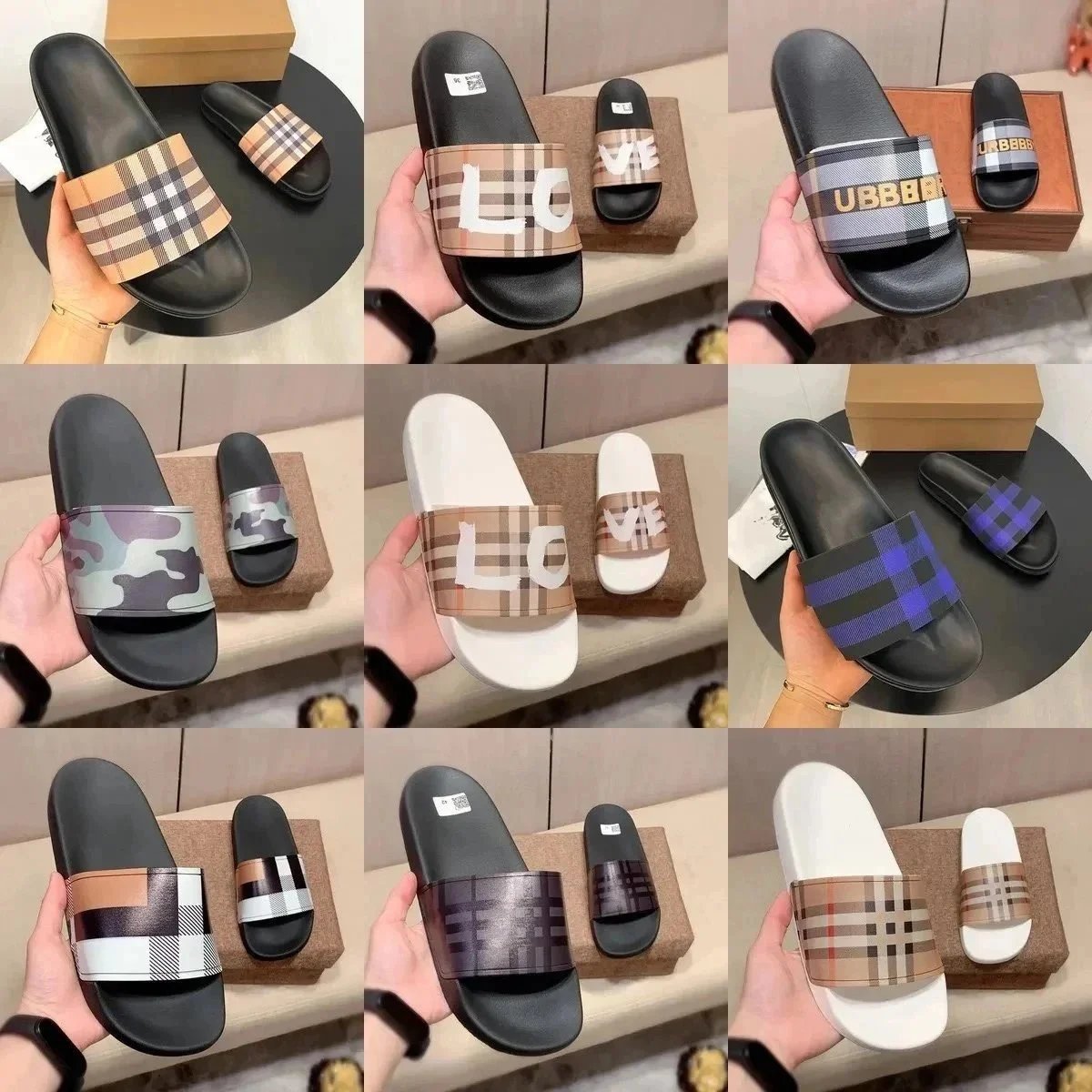Burberry Check Print Casual Slides Multicolor
