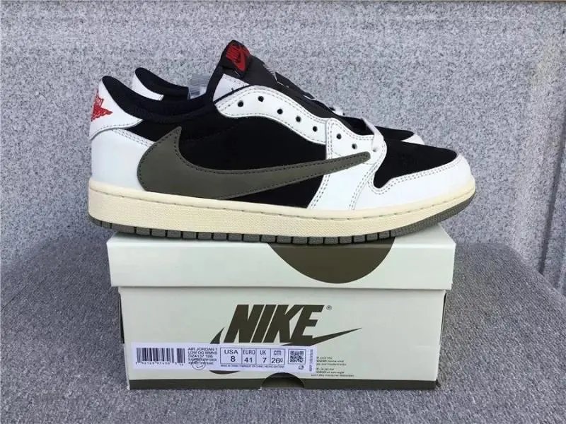 Nike Air Jordan 1 Low OG SP Travis Scott Olive Low Top Sneakers White and Black
