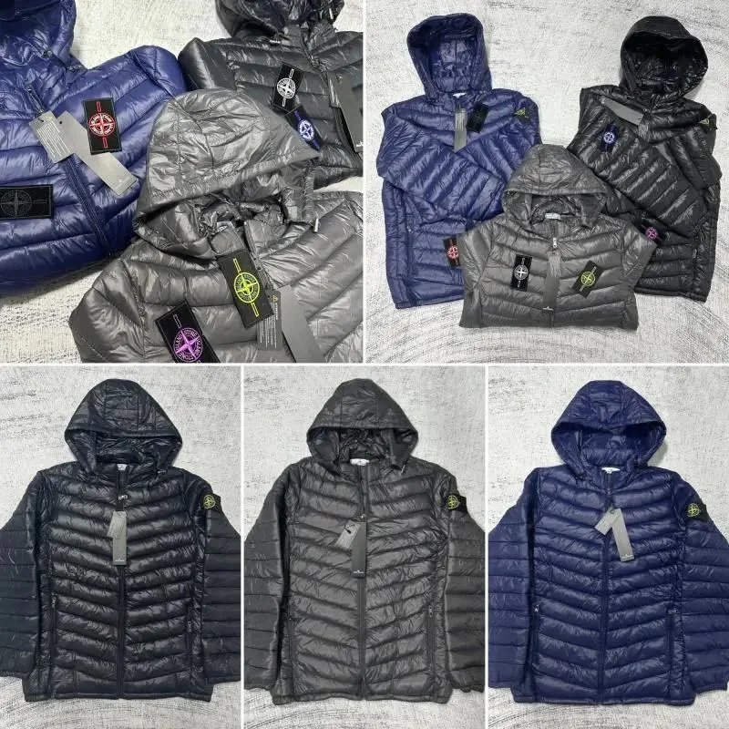 Stone Island Nylon Metal Puffer Jacket Lightweight Down Jacket Black Blue Gray