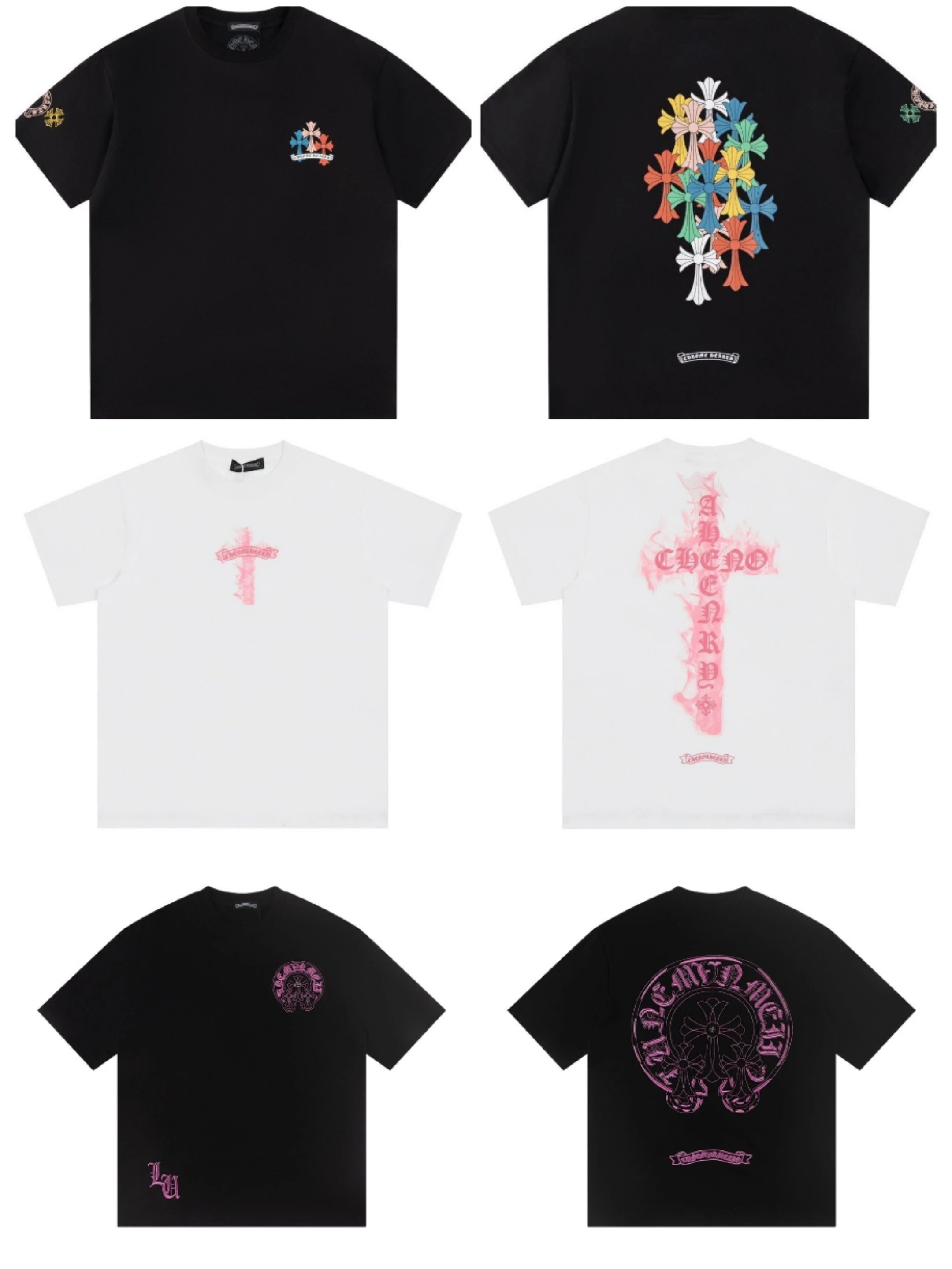 Chrome Hearts CH Multi-Color Cross Graphic Streetwear T-Shirt Black