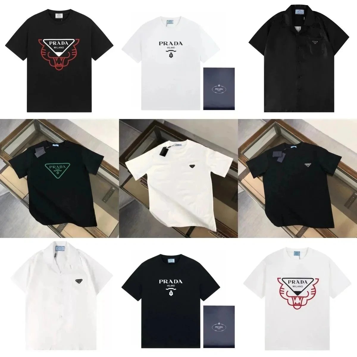 Prada Graphic Print and Cotton T-Shirts Casual Summer T-Shirt Black and White