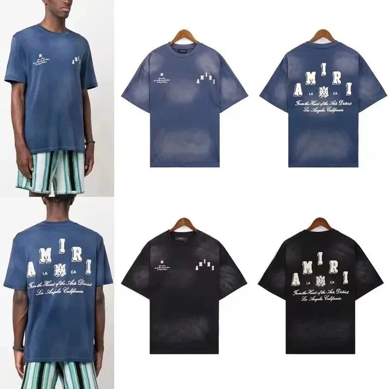 Amiri Arts District Graphic Oversized Tee Blue and Black