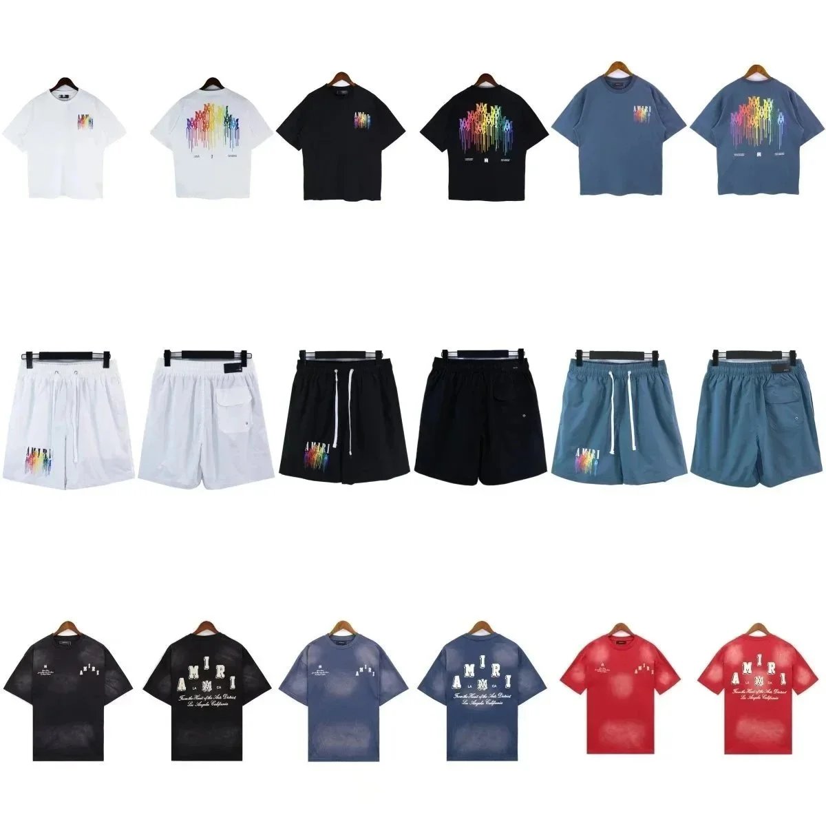 Amiri Drip Paint Oversized Graphic T-Shirt and Shorts Set Multicolor