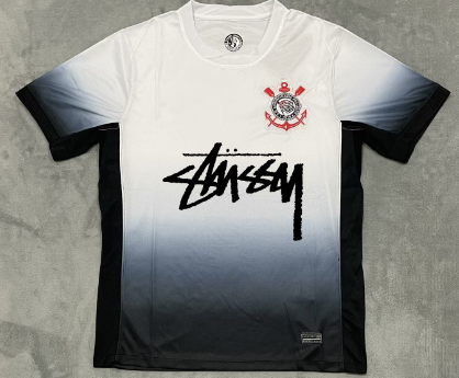Stussy Corinthians Collaboration Graphic Soccer Jersey White and Black