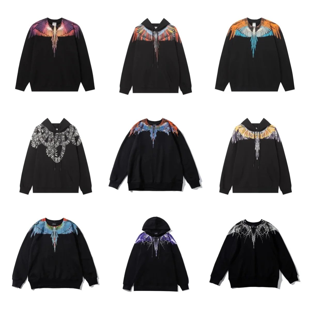 Marcelo Burlon Wings Print Graphic Streetwear Hoodie and Sweatshirt Black