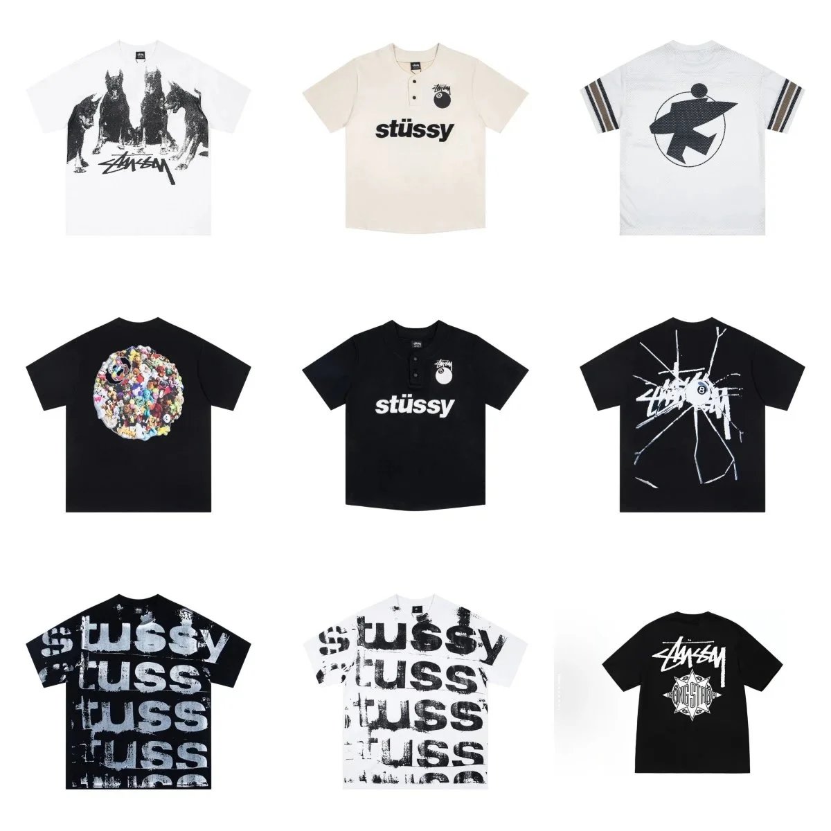 Stussy Graphic Print Oversized Tee Collection Black and White