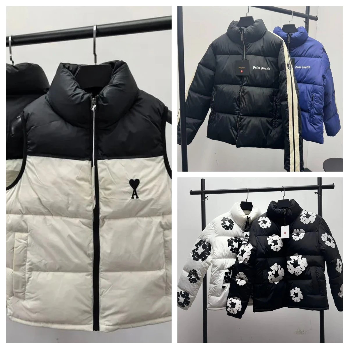 Ami Paris Ami Heart Patch Puffer Vest Casual Sleeveless Jacket White and Black