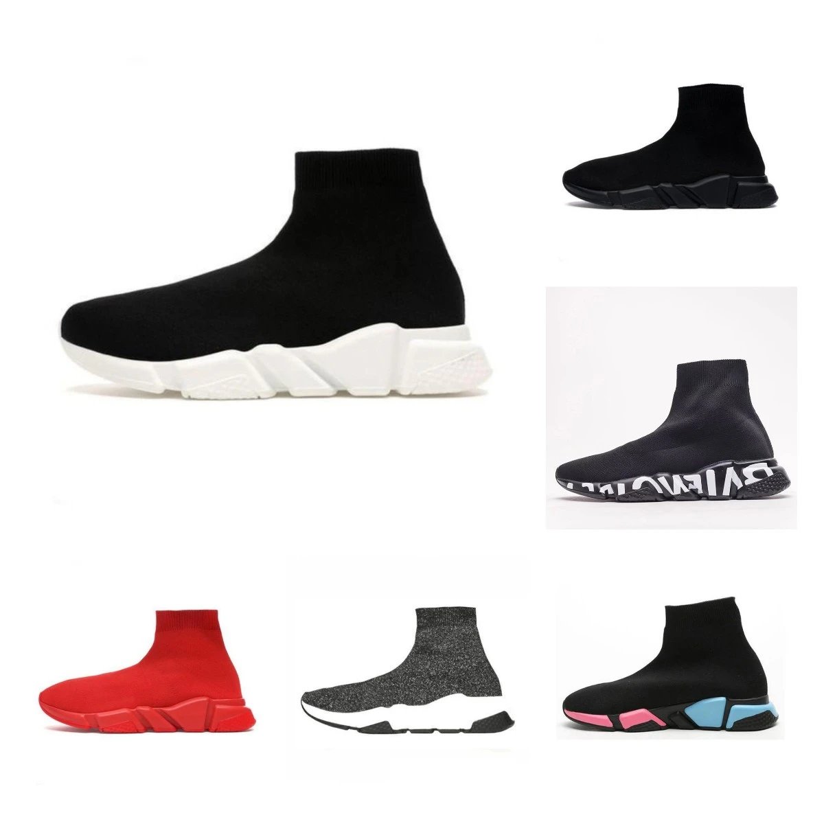 Balenciaga Speed Trainer Sock Sneakers Knit Black and White