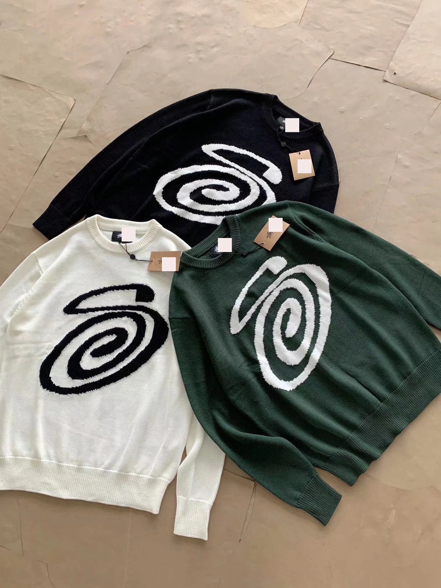Stussy Spiral Knit Sweater Oversized Crewneck Multicolor
