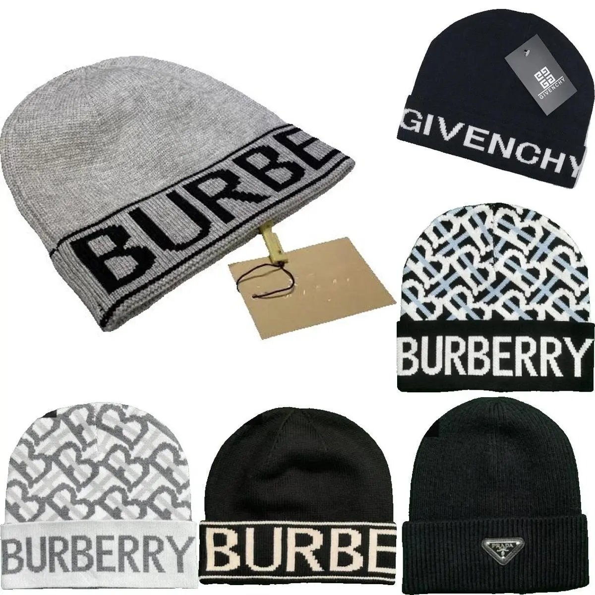 Burberry Monogram Knit Beanie Winter Headwear Gray