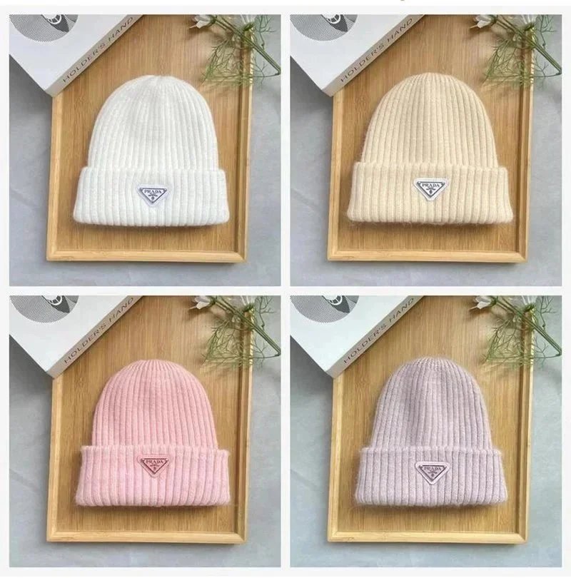 Prada Ribbed Knit Beanie Winter Hat Multicolor