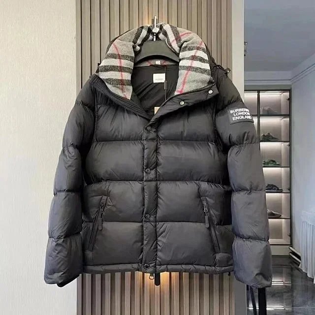 Burberry Check Collar Puffer Jacket Warm Down Jacket Black