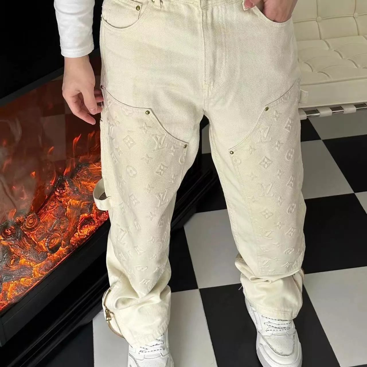 Louis Vuitton LV Monogram Denim Carpenter Pants White