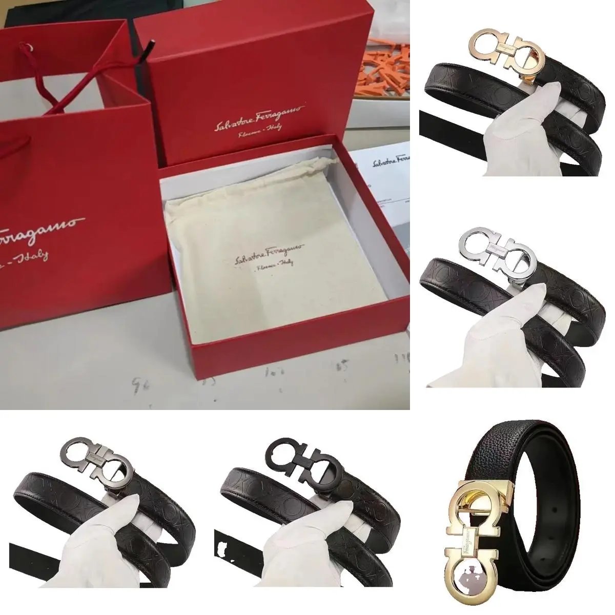 Salvatore Ferragamo Gancini Reversible Leather Belt Black