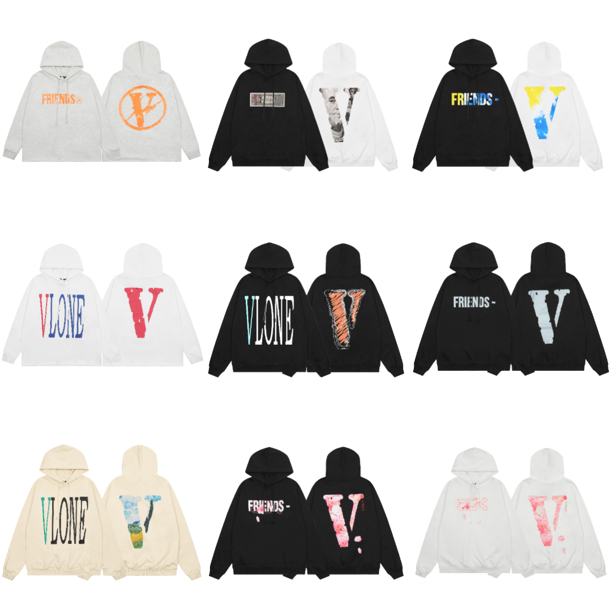Vlone Graphic Print Streetwear Hoodie Multicolor