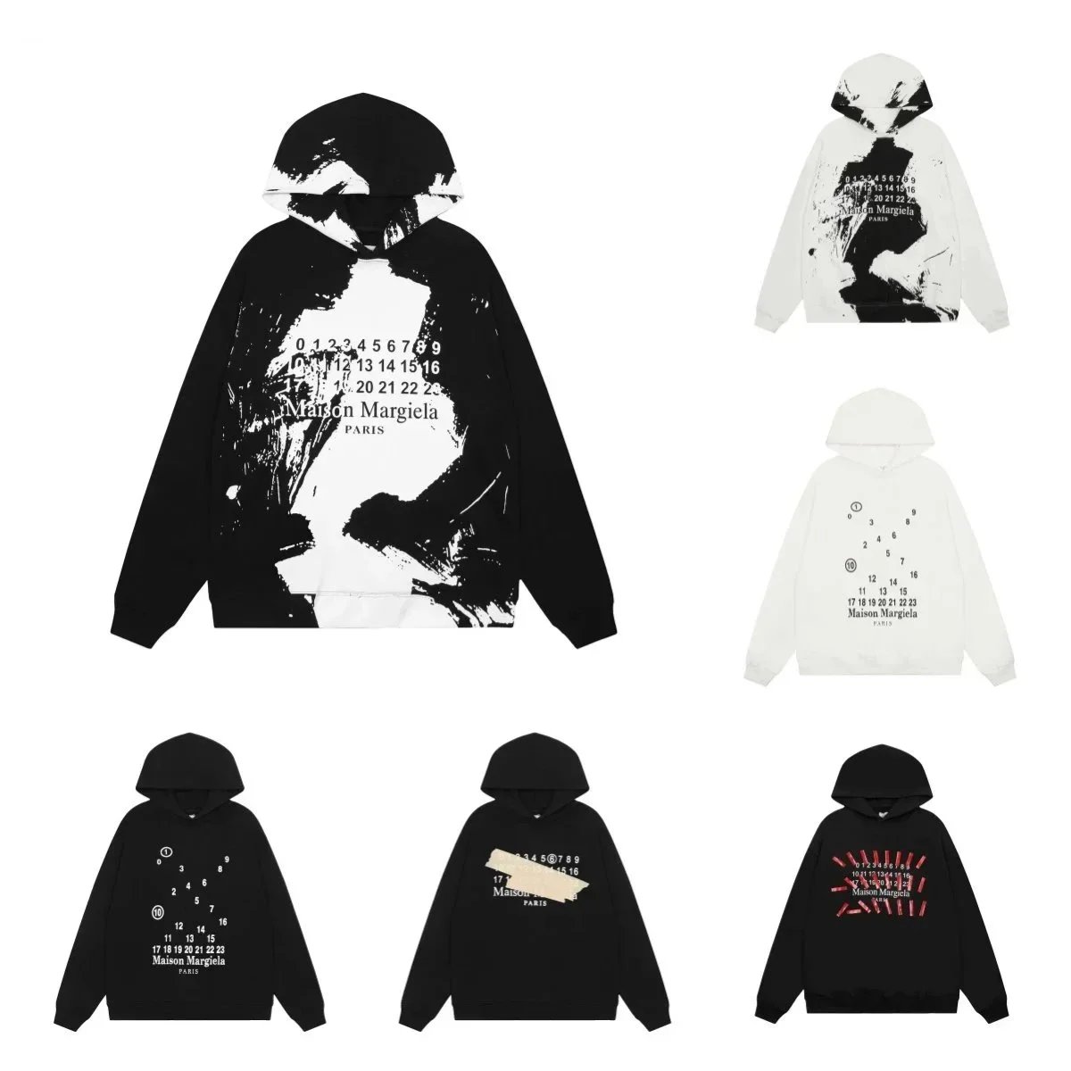 Maison Margiela Numbers Graphic Oversized Hoodie Black and White