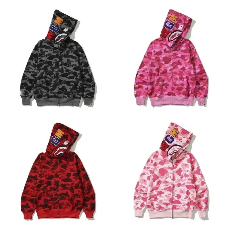 A Bathing Ape BAPE Shark Full Zip Camo Streetwear Hoodie Multicolor