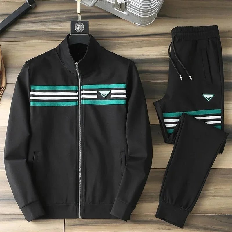Design Stripe Panel Casual Tracksuit Set Black