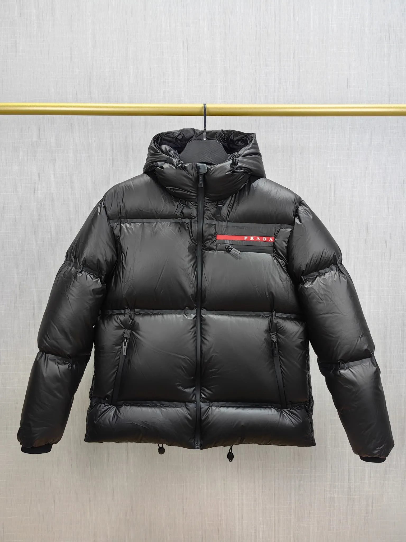 Prada Puffer Jacket Shiny Down Winter Jacket Black