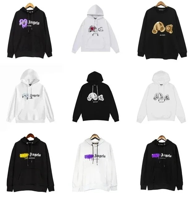 Palm Angels Bear and Spray Print Graphic Streetwear Hoodie Multicolor