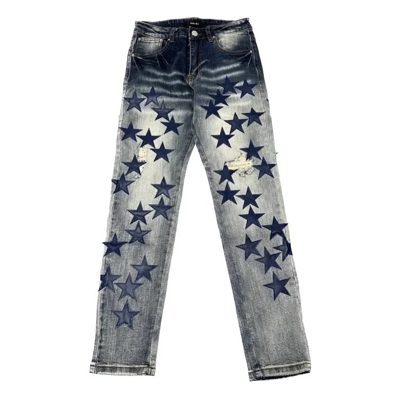 Amiri Star Patch Distressed Slim Fit Jeans Blue