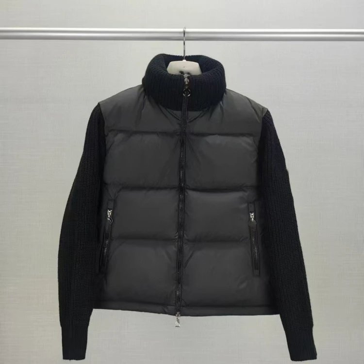 Moncler Knit-Sleeve Puffer Jacket Hybrid Down Jacket Black
