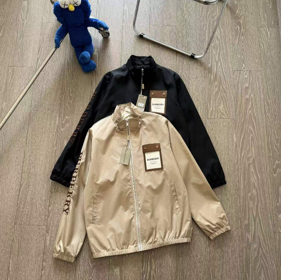 Burberry Zip-Up Casual Windbreaker Jacket Black and Beige