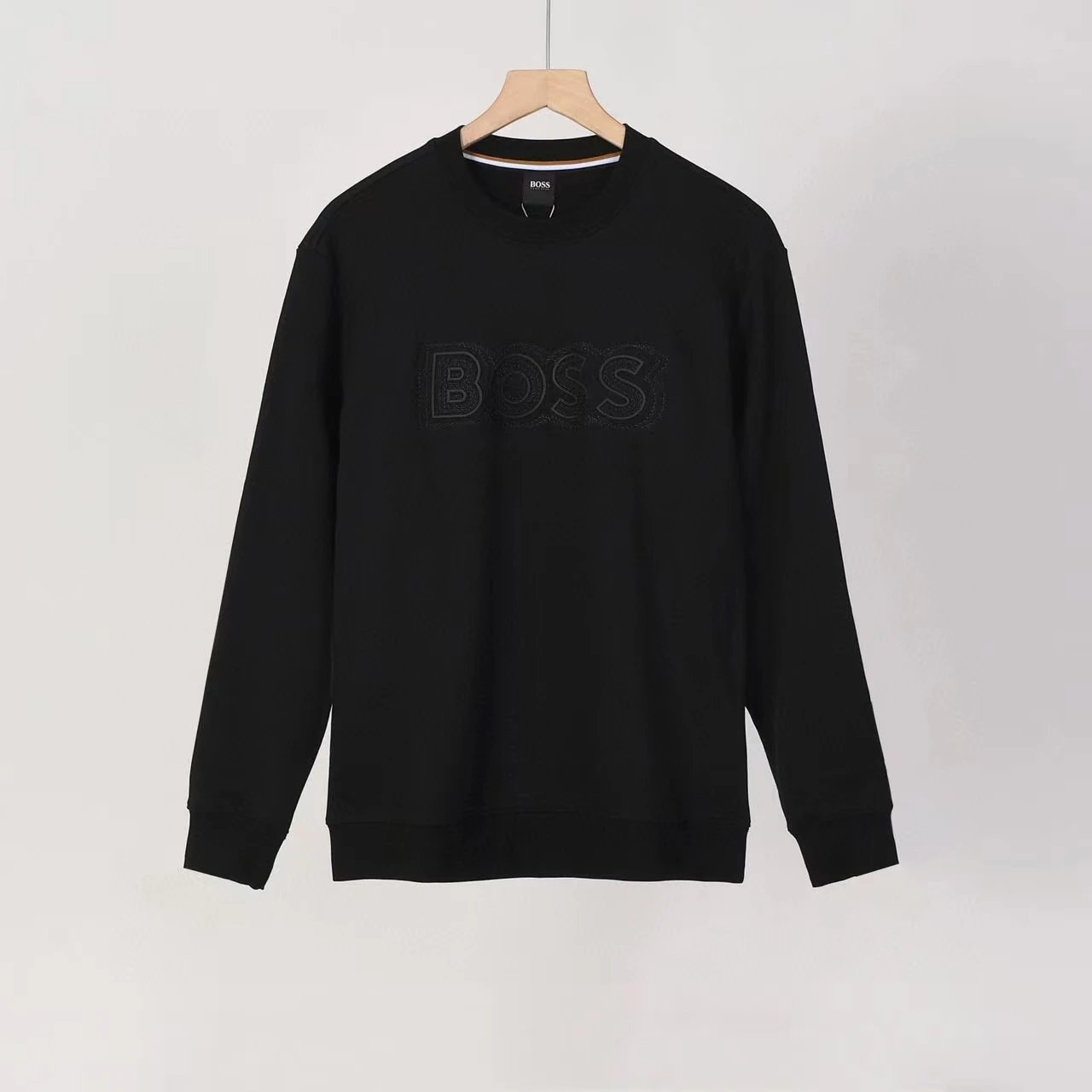 BOSS Embossed Lettering Cotton Crewneck Sweatshirt Black