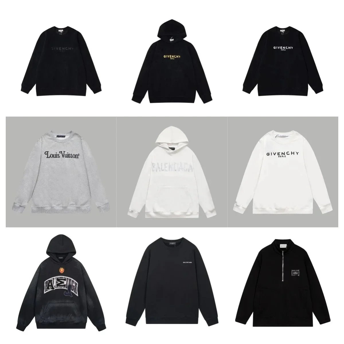 Design Luxury Designer Sweatshirts and Hoodies Collection Casual Streetwear Black White Gray