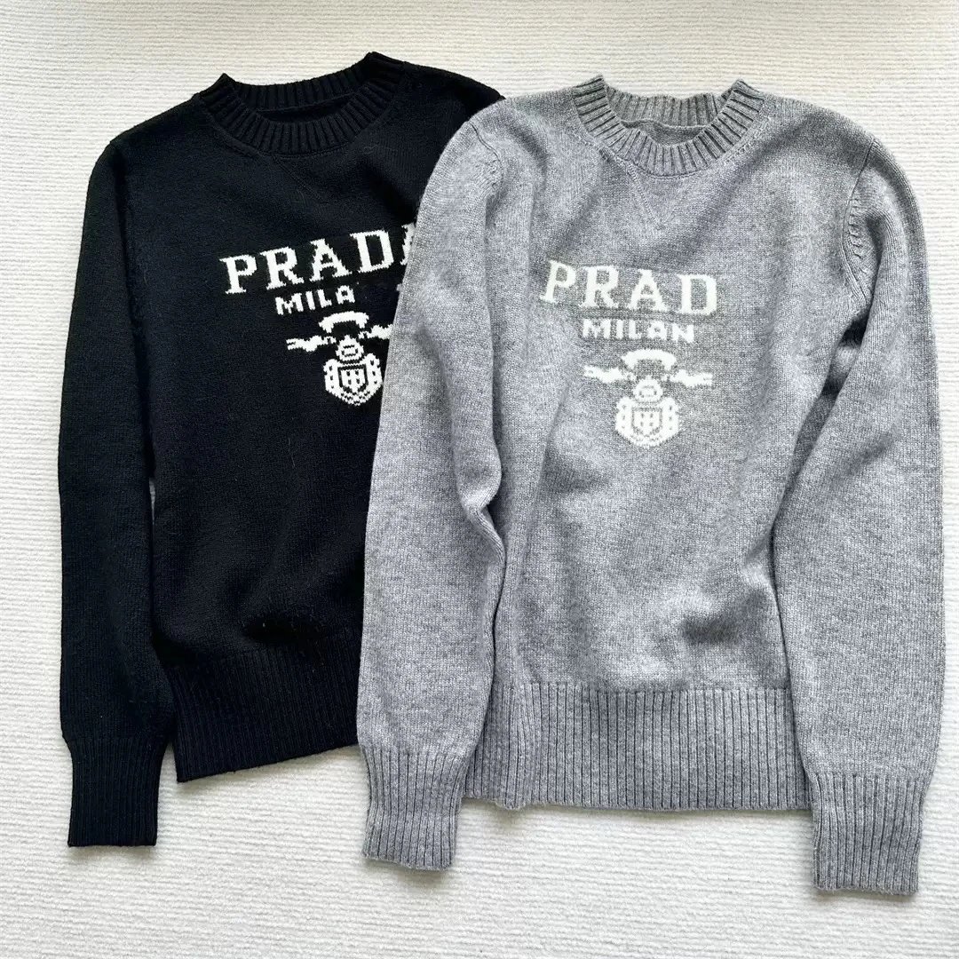 Prada Intarsia Knit Crewneck Sweater Black and Gray