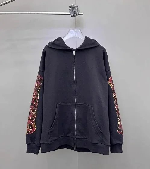 Design Graphic Sleeve Zip-Up Hoodie Black