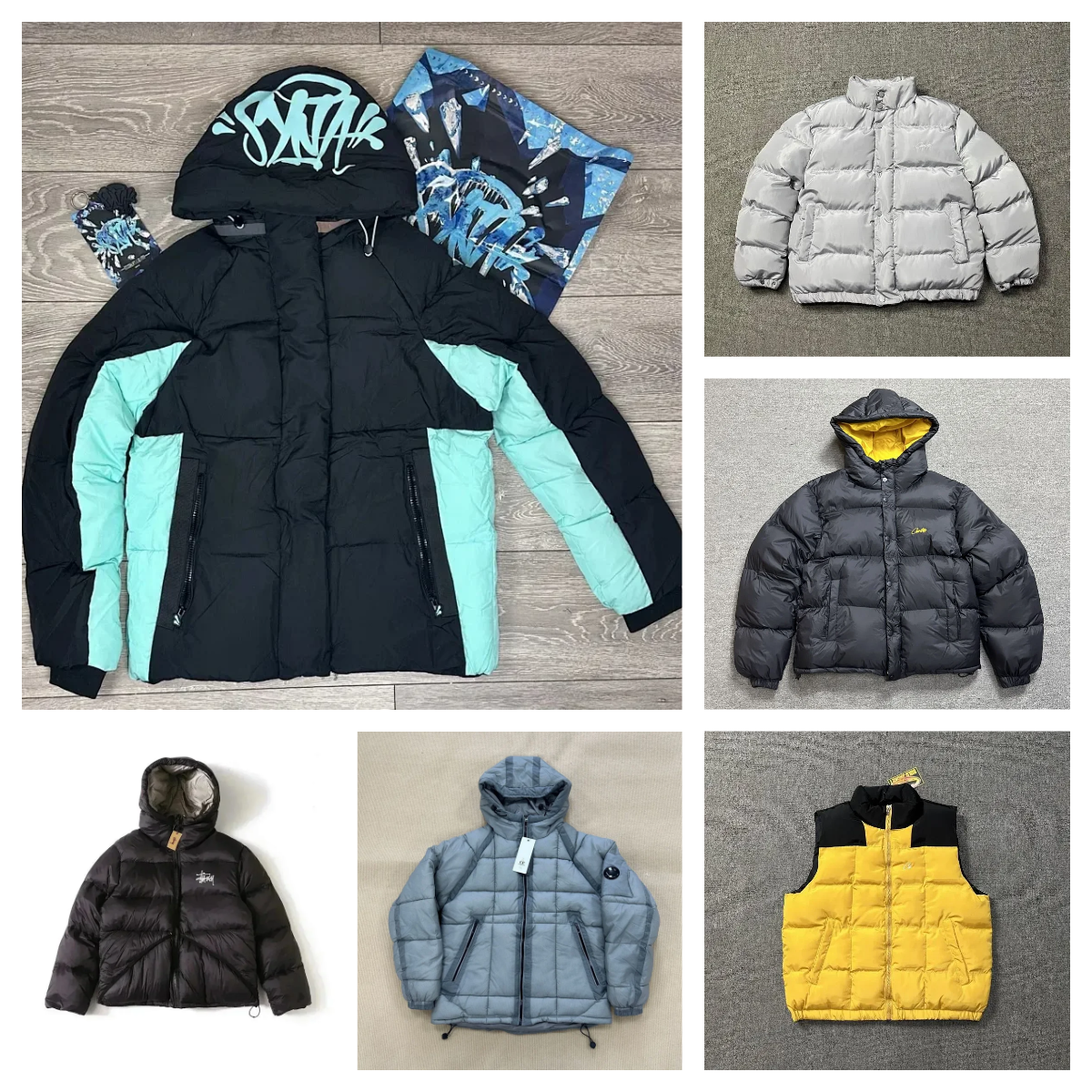 Syna World Syna Puffer Jacket Streetwear Down Jacket Black and Light Blue