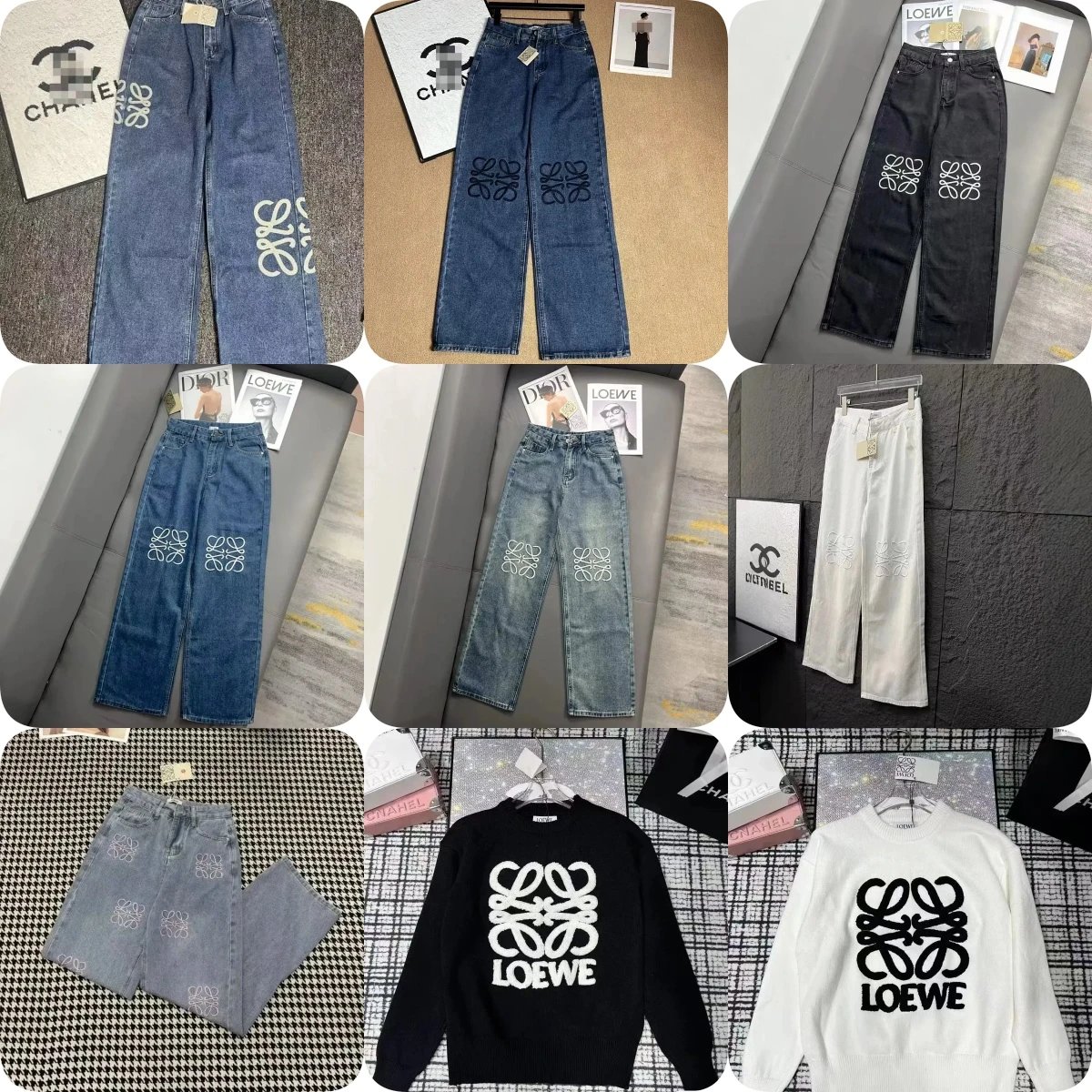 Loewe Anagram Embroidered Denim Jeans and Knit Sweaters Multicolor