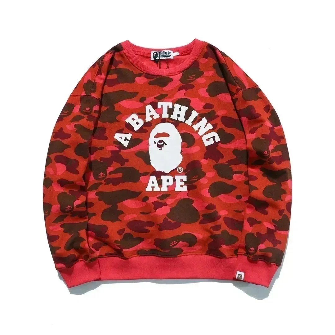 A Bathing Ape BAPE Camo Crewneck Graphic Sweatshirt Red