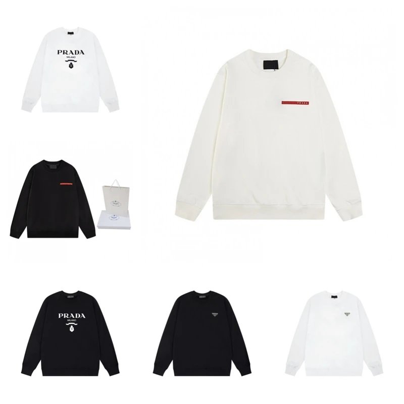 Prada Crewneck Cotton Sweatshirt Minimalist Pullover Black and White