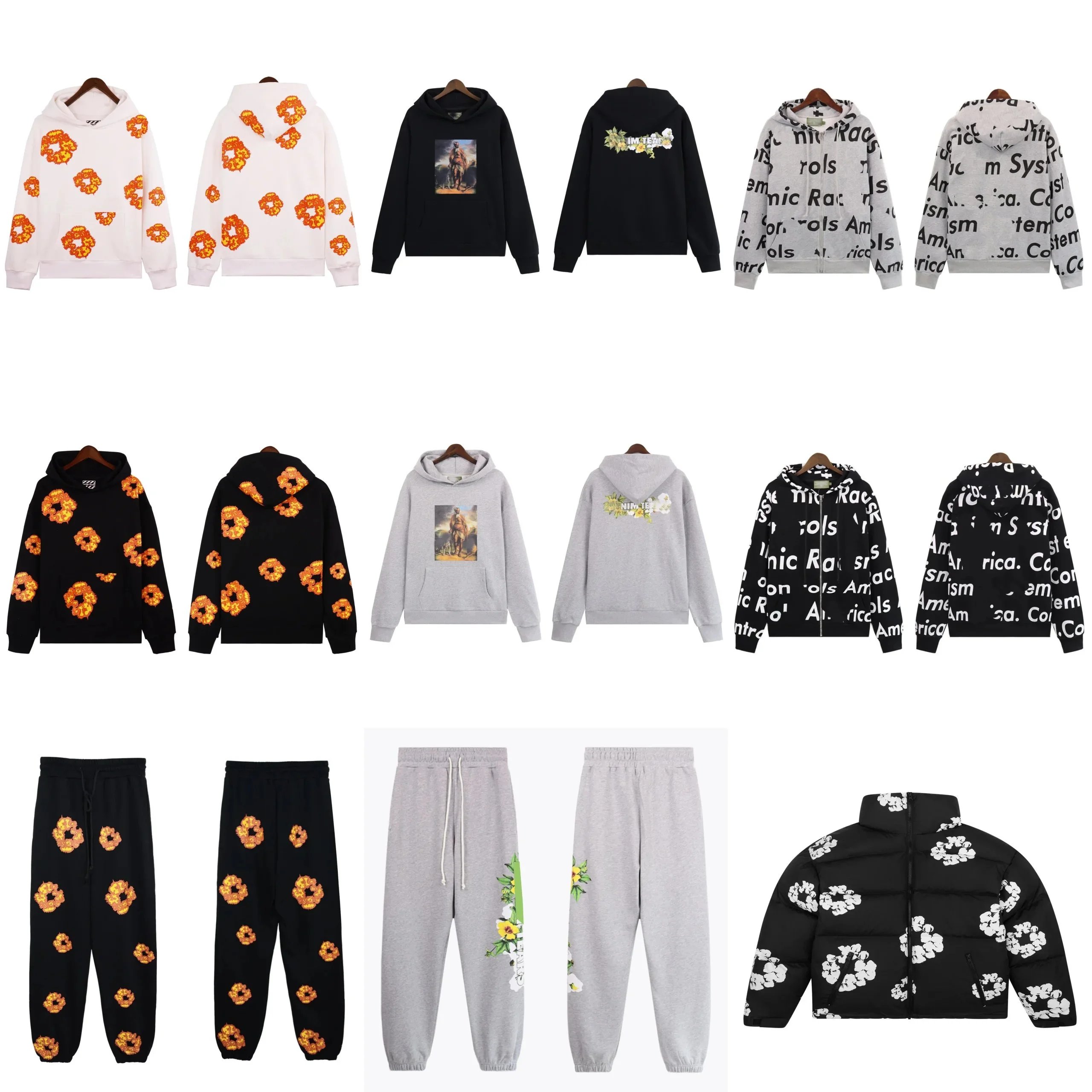 Denim Tears Cotton Wreath Graphic Streetwear Hoodie Black