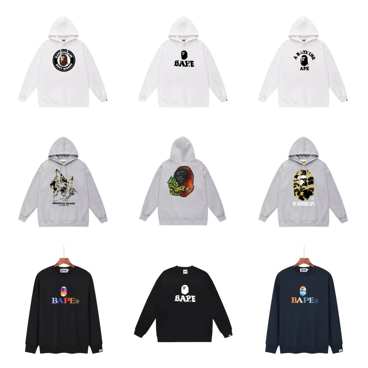 A Bathing Ape BAPE Graphic Print Streetwear Hoodie and Sweatshirt Collection Multicolor