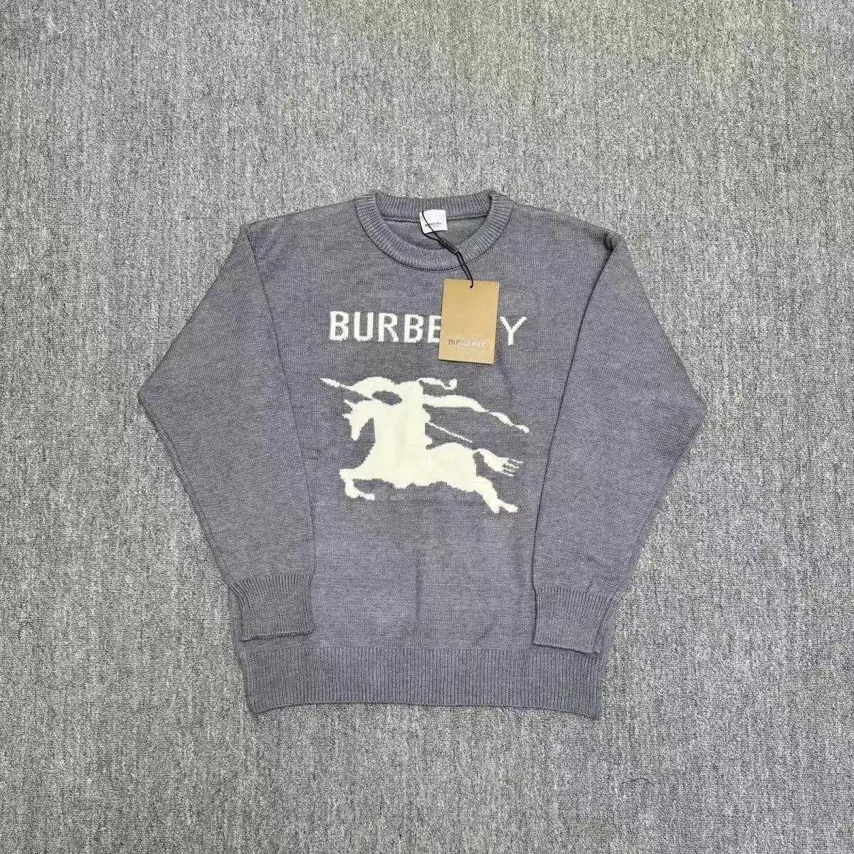 Burberry Equestrian Knight Design Knit Sweater Gray