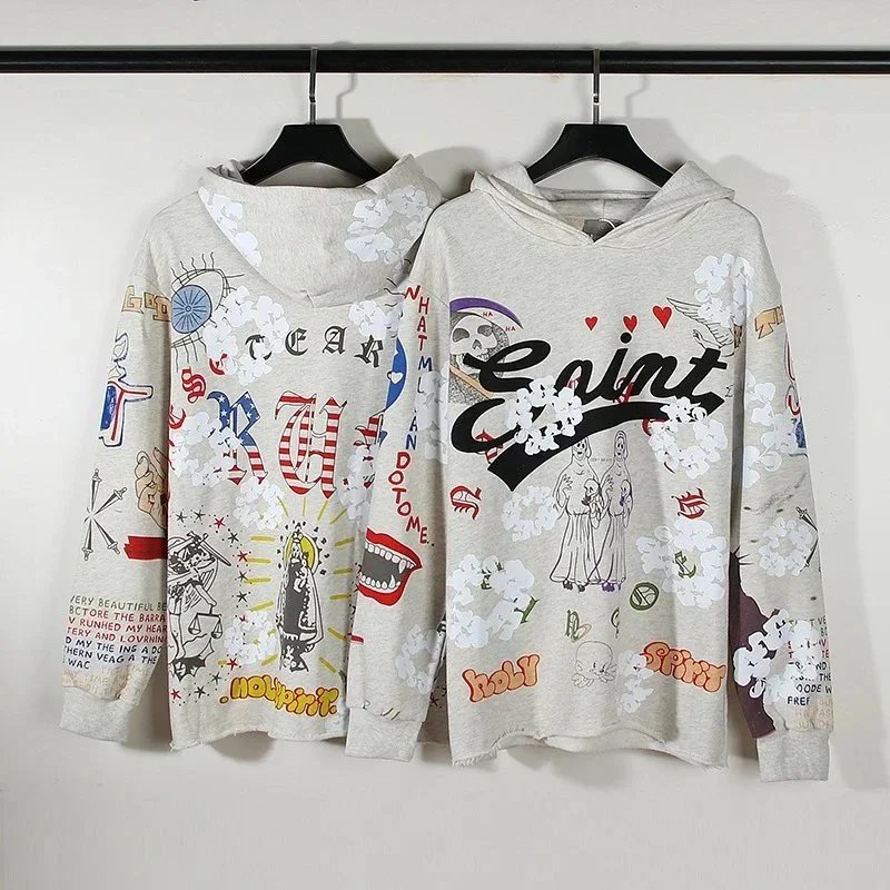 Saint Michael SAINT M×××××× Graphic Print Streetwear Hoodie Gray
