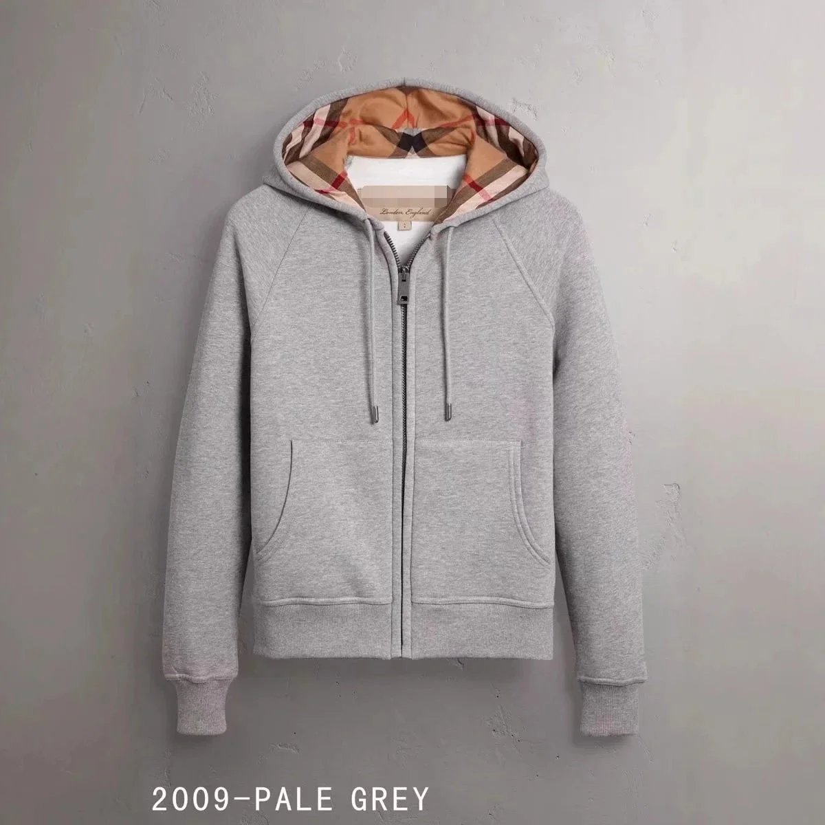Burberry Check Lined Zip-Up Hoodie Casual Cotton Sweatshirt Gray